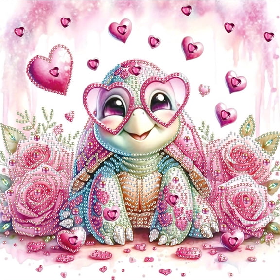 Pink Heart Happy Turtle Diamond Art Painting Kit