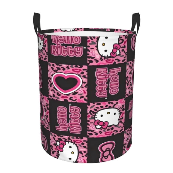 Pink Heart Hello Ki tty Portable Laundry Basket – Oxford fabric, sturdy handles, foldable design for easy storage – Laundry Basket