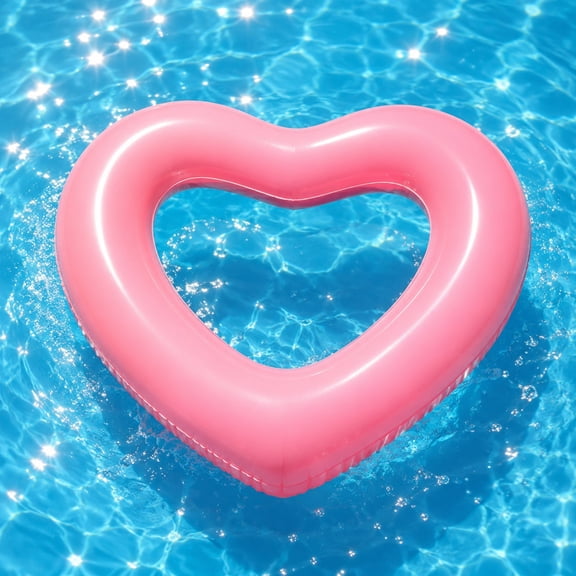 Pink Heart Inflatable Swim Rings, 90cm/35.4 Inch Heart Shaped Pool Floaties for Adults, Valentine Beach Swimming Float Tubes for Pool Party Decor