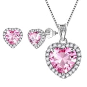Heart Pink Women Jewelry Sets 925 Sterling Silver Necklace Earrings Tourmaline October Birthstone Set Fine Jewelry Christmas Valentine's Day Gift for Girlfriend