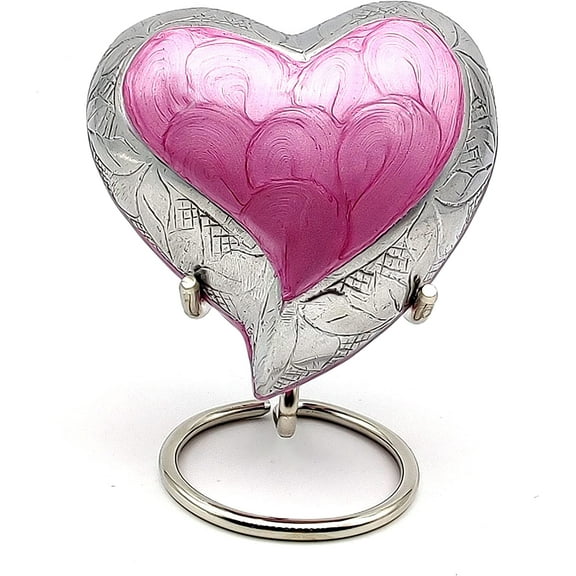 Pink Heart Keepsake Urn - Mini Ash Urn Small Handcrafted Cremation Urn for Ashes - Tribute to Your Loved One - Perfect for Adults & Infants with Free Premium Velvet Box & Display Stand