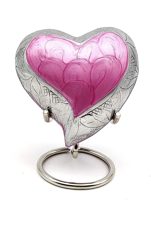 Pink Heart Keepsake Urn - Mini Ash Urn Small Handcrafted Cremation Urn for Ashes - Tribute to Your Loved One - Perfect for Adults & Infants with Free Premium Velvet Box & Display Stand