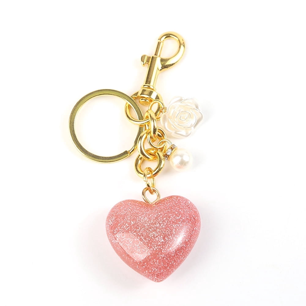Pink Heart Keychain Cute Rose Flower Keychain Love Gifts for Valentines ...