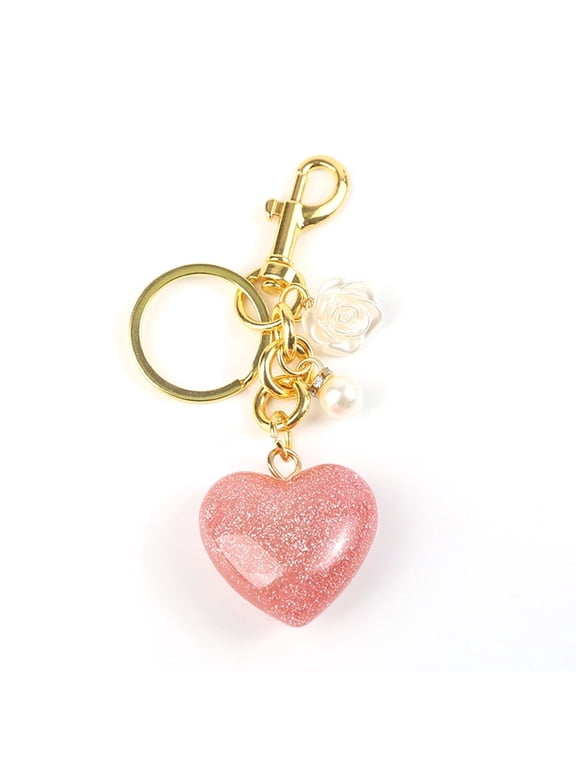 Pink Heart Keychain Cute Rose Flower Keychain Love Gifts for Valentines Perfect Romantic Accessories