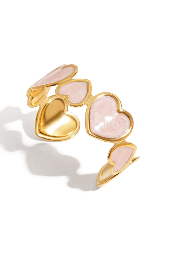 Pink Heart Love Cuff Bracelet For Women Gift Stainless Steel Wide Wrist Jewelry Waterproof Glossy Bracelet Bangle