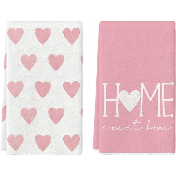 Pink Heart Love Home Sweet Home Mother''s Day Kitchen Towels Dish Towels, 18x26 Inch Anniversary Wedding Decoration Hand Towels Set of 2
