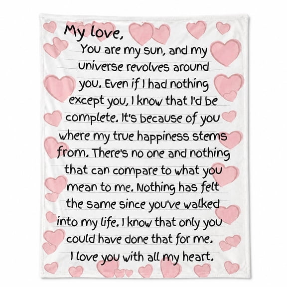 Pink Heart Love Quote Fleece Throw Blanket, Soft 280 Gsm Polyester, Romantic Gift for Couples