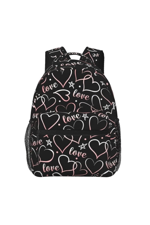 Pink Heart Love Theme Backpack Lightweight Rucksack Travel Bag for Men and Women