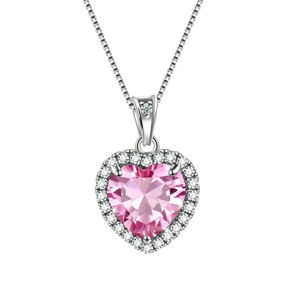 Pink Heart Necklace Women October Birthstone Necklace Tourmaline Crystal 925 Sterling Silver Pendant Jewelry Birthday Mother's Day Gifts Hipunk