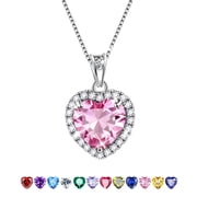 Pink Heart Necklace Women October Birthstone Necklace Tourmaline Crystal 925 Sterling Silver Pendant Jewelry Birthday Mother's Day Gifts Hipunk