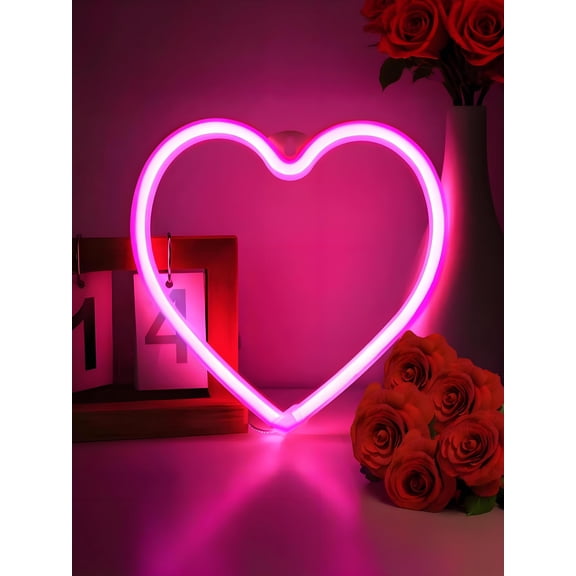 Pink Heart Neon Sign LED Valentines Day Light - Battery/USB Powered, Valentine Gift for Wife/Mom, Wall/Table Decor for Girls Room, Wedding Proposal/Anniversary Decoration