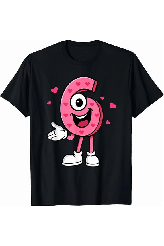 Pink Heart Number Six Character for Men Birthday Graphic Short Sleeve Tee