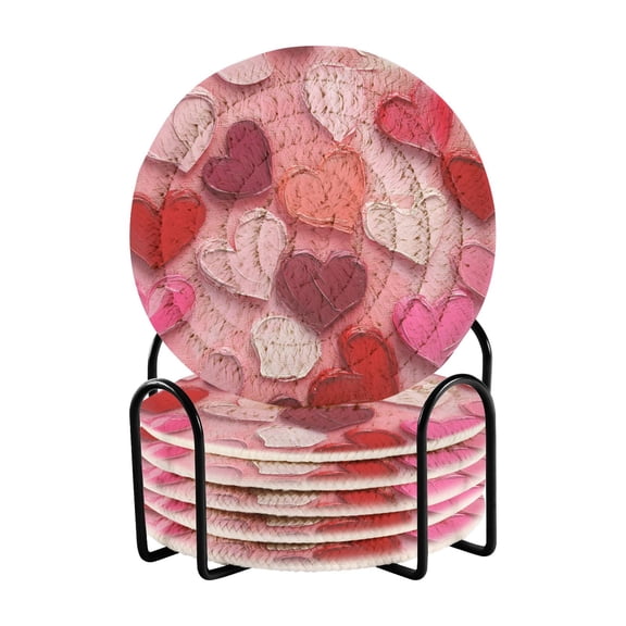 Pink Heart Painted with Paint Drink Coasters with Holder Absorbent Coaster for Coffee Table Room Decor 6 Pack