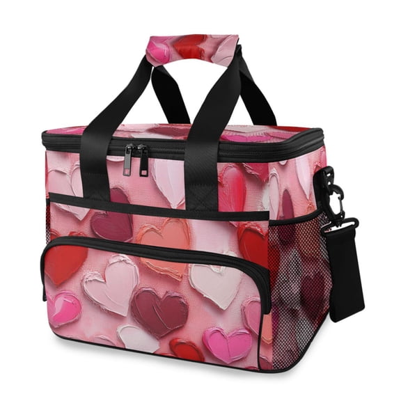 Pink Heart Painted with Paint Insulated Lunch Bag 15L Cooler Box for Women Men Work Camping Beach Travel