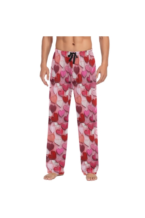 Pink Heart Painted with Paint Mens Pajama Pant Sleep and Lounge Bottons with Pockets