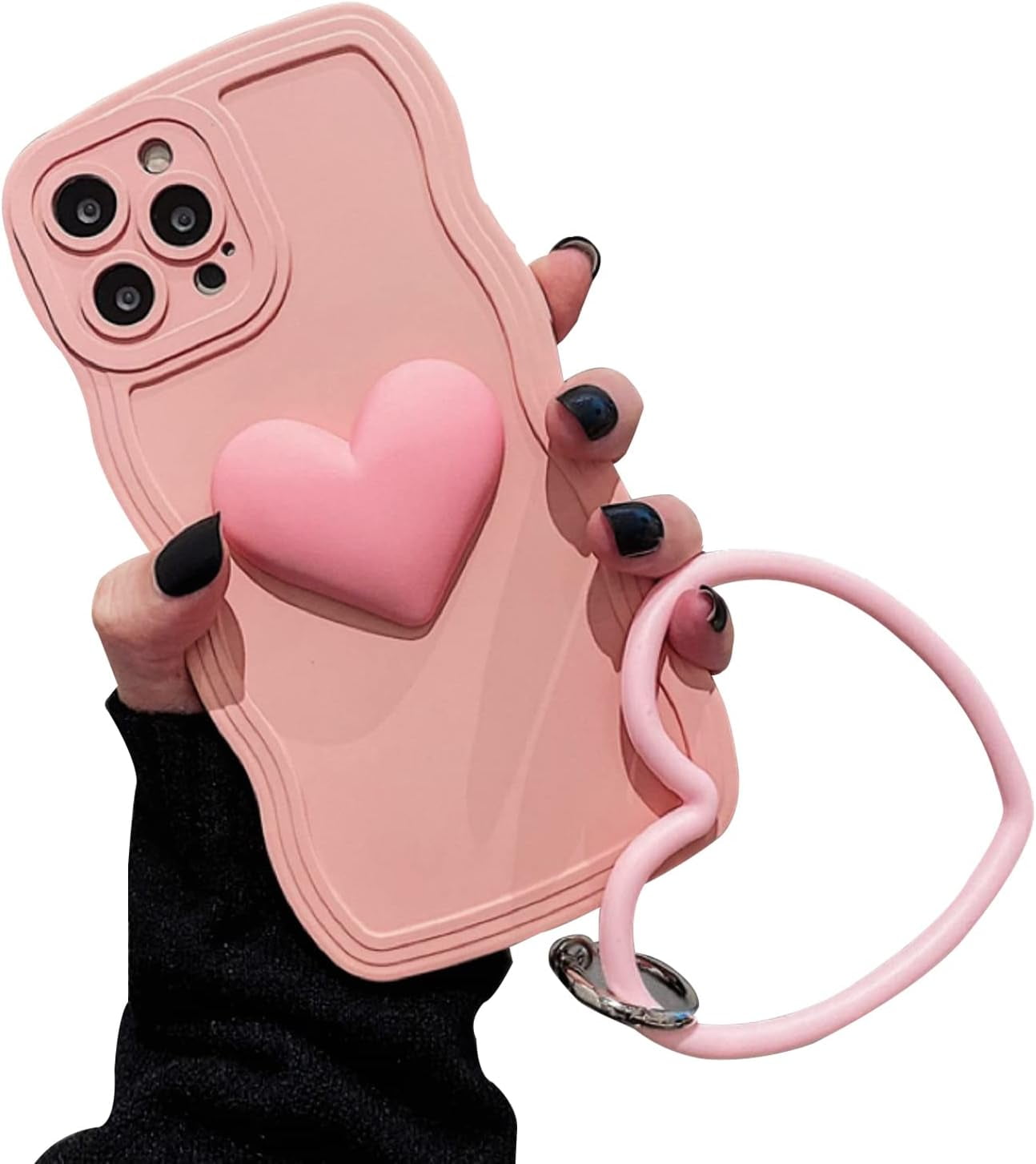 Custodia IPhone 13 Pro Max Con Collana Cordino A Cuore - Cover In Silicone TPU Rosa, Ultra Sottile Con Cinturino Regolabile 1,5 Metri, Design Love - 4