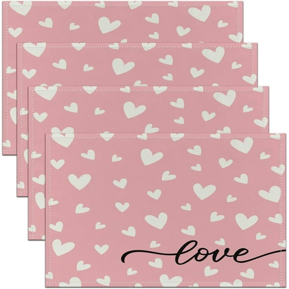 Pink Heart Placemats Set of 4 12"x18" Kids Romantic Placemats for Dining Table Indoor Outdoor Kitchen Valentine''s Day Table Mats Placemat Cute Decor Table Place Mats Kitchen Dining Table
