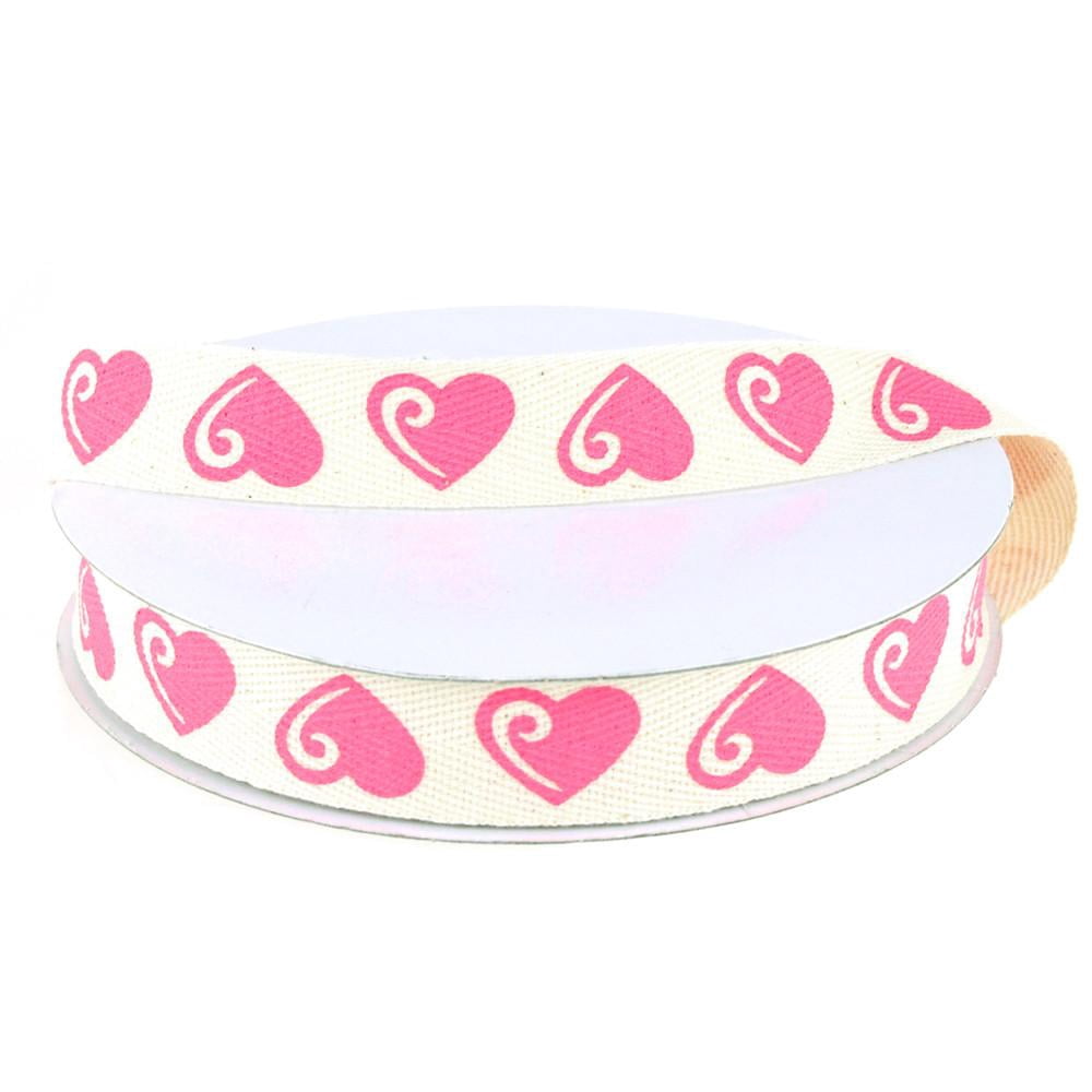Pink Heart Print Cotton Twill Ribbon, 7/8-inch, 25-yard - Walmart.com