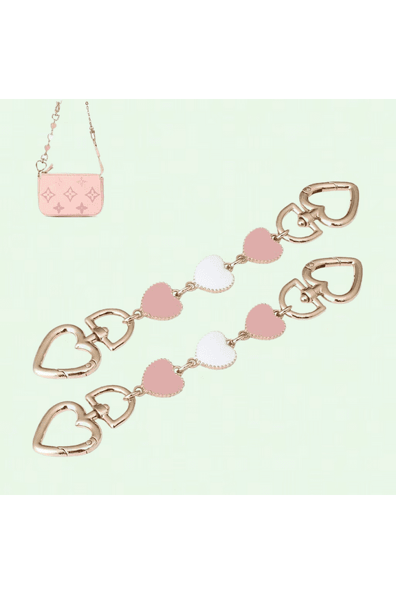 Pink Heart Shape Bag Shoulder Strap Extension Short Chain Strap for Coach Strawberry Purse Cute Charm Bag Charm for Pink Bag (2 Pack Pink-Pink)