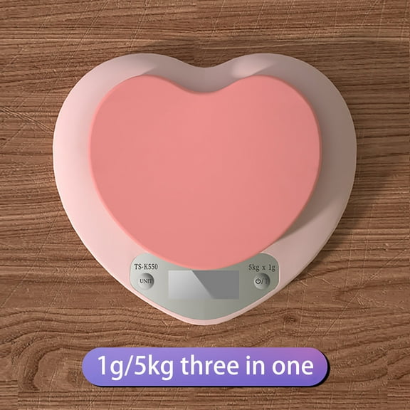 Pink Heart Shape Kitchen Scale - Large LCD, Tare Function, 11 lbs Capacity, 0.03 oz Precise Graduation - Perfect Food Scale for Baking & Cooking, ML & Oz Unit for Liquids and Solids (5kg/1g)