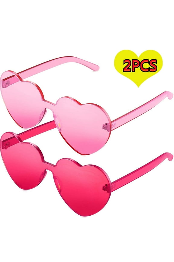 Pink Heart Shape Love Glasses Rimless Decoration Sunglasses Transparent Candy Color Frame Less Glasses