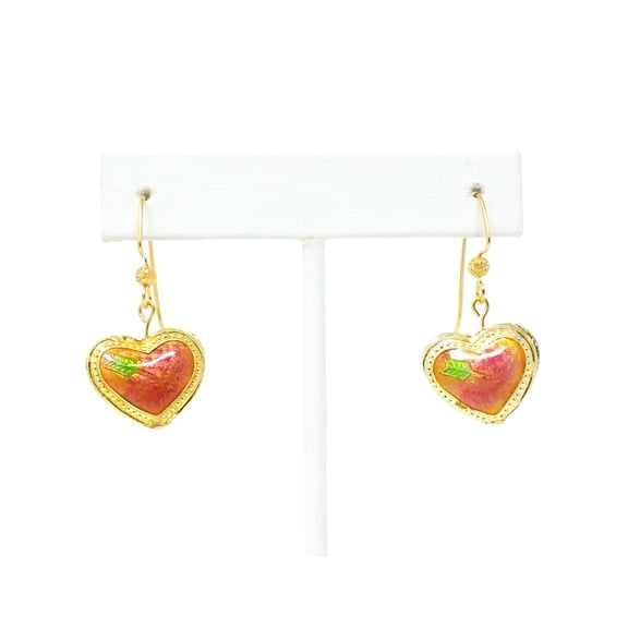 Pink Heart Shaped Cloisonne Earrings