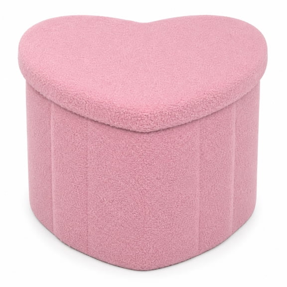 Aria Home Heart Shaped Storage Ottoman with Teddy Boucle Upholstery, Reversible Tray Lid, Foldable Footrest and Hidden Storage, Pink