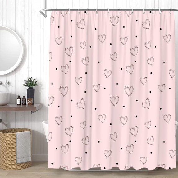 Pink Heart Shower Curtain Valentine''s Day Romantic Love Sweet Lover Minimalist Modern Bathroom Decor Curtains Set with Hooks, 70" W x 70" H