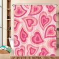 thumbnail image 1 of Pink Heart Shower Curtain Valentines Romantic Love Heart Cute Bathroom Accessories, Chic Retro 70s Heart Design Happy Valentines Bathroom Decor Set with Hooks 72X72IN, 1 of 6