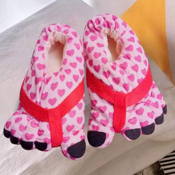 Pink Heart Silly Big Feet Slippers For Women Cute Fluffy Slippers Dalmatian Shoes Warm Winter Wear Home Cozy Furry Soft Indoor Shoes Hot Pink One Size
