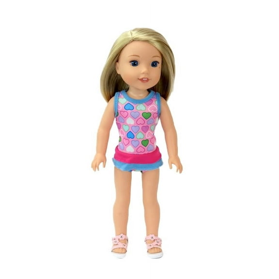 Pink Heart Swimsuit For 14 Inch Dolls
