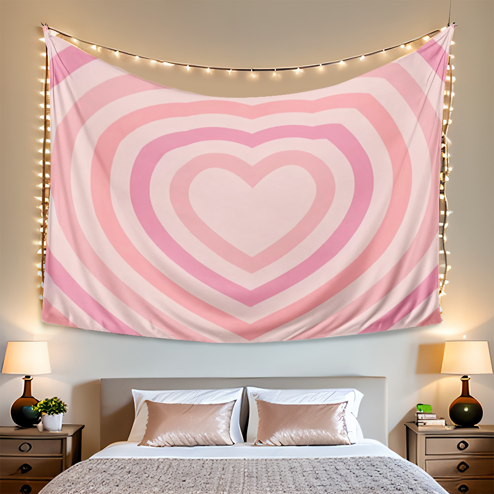 Pink Heart Tapestry Aesthetic Tapestry Heart Wall Hanging Decor Pink Tapestry Heart Tapestries Hippie Wall Decor Cute Girly Tapestry for Girls Room