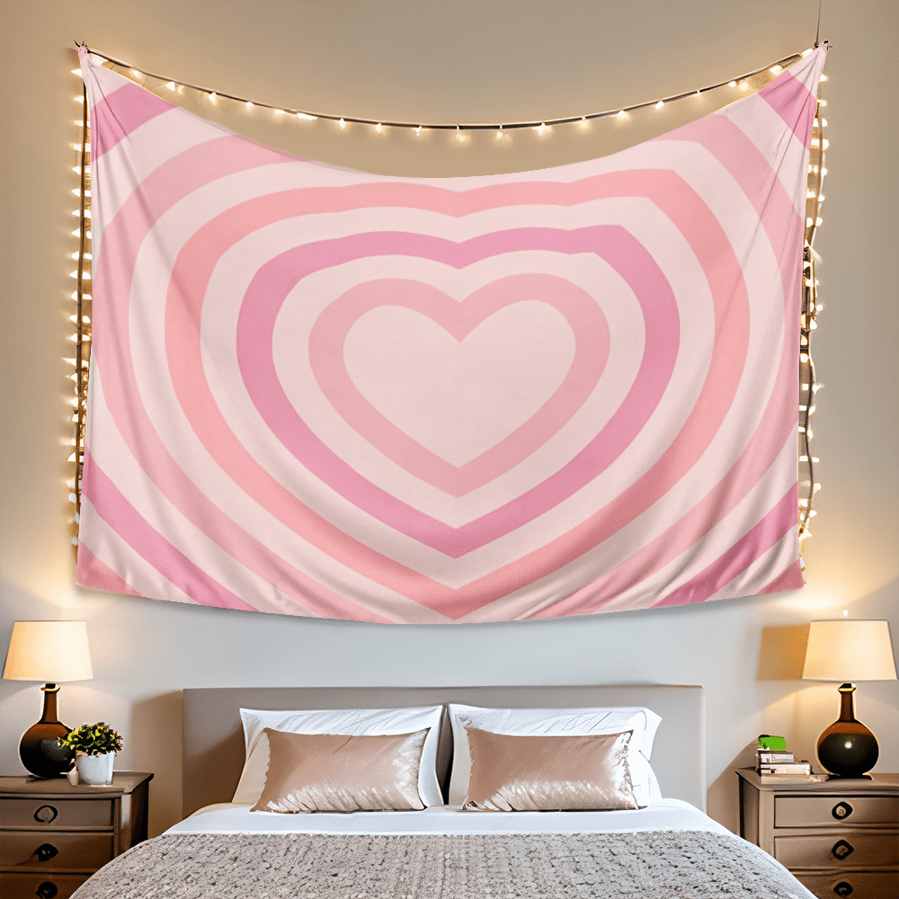 Pink Heart Tapestry Aesthetic Tapestry Heart Wall Hanging Decor Pink