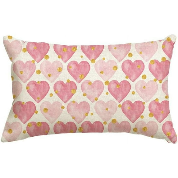 Pink Heart Throw Pillow Cover, 12 x 20 Inch Mother''s Love Cushion Case for Sofa Couch
