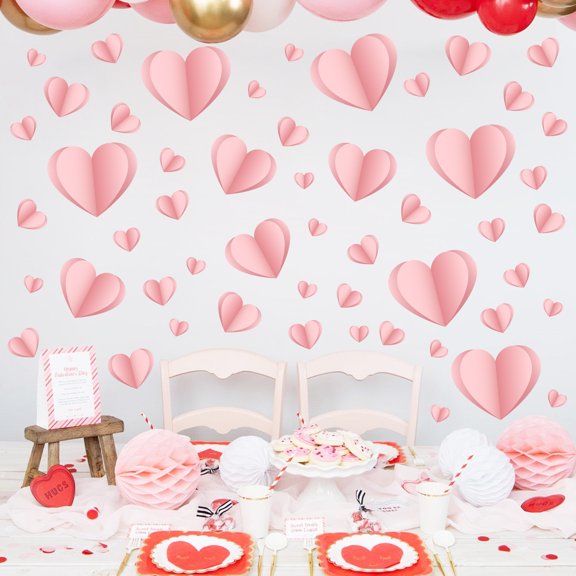 Pink Heart Wall Decals Love Wall Stickers Peel and Stick for Bedroom Living Room Valentine's Day Anniversary Decor Removable Decal 39x28 Inch