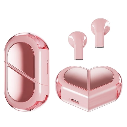 Pink Heart Wireless Earbuds for Girls Kids, Cute Small Mini Tiny Invisible Earbuds Wireless Bluetooth for Small Ears Canals Women Rose Gold Kawai Blue Tooth Ear Buds for iPhone Android