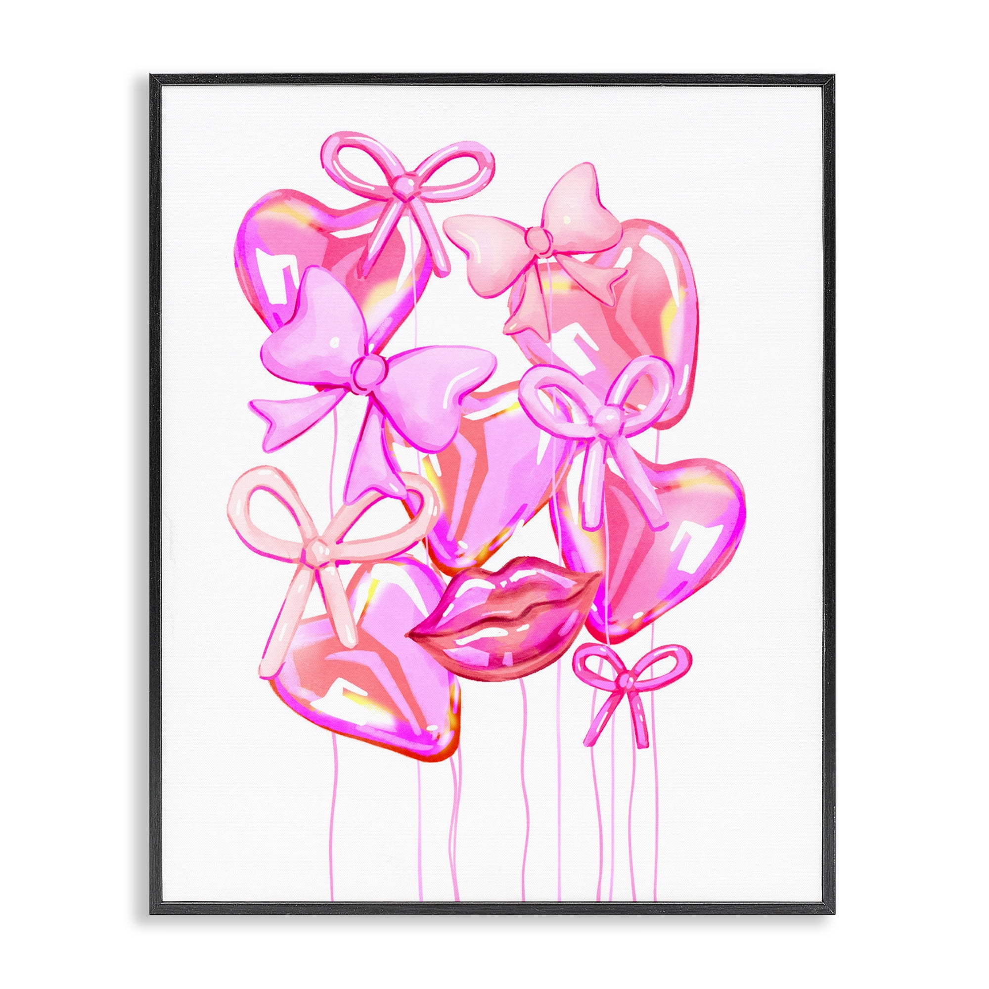 Pink Heart and Bow Balloons Black Framed Giclee Art, design by Ziwei Li