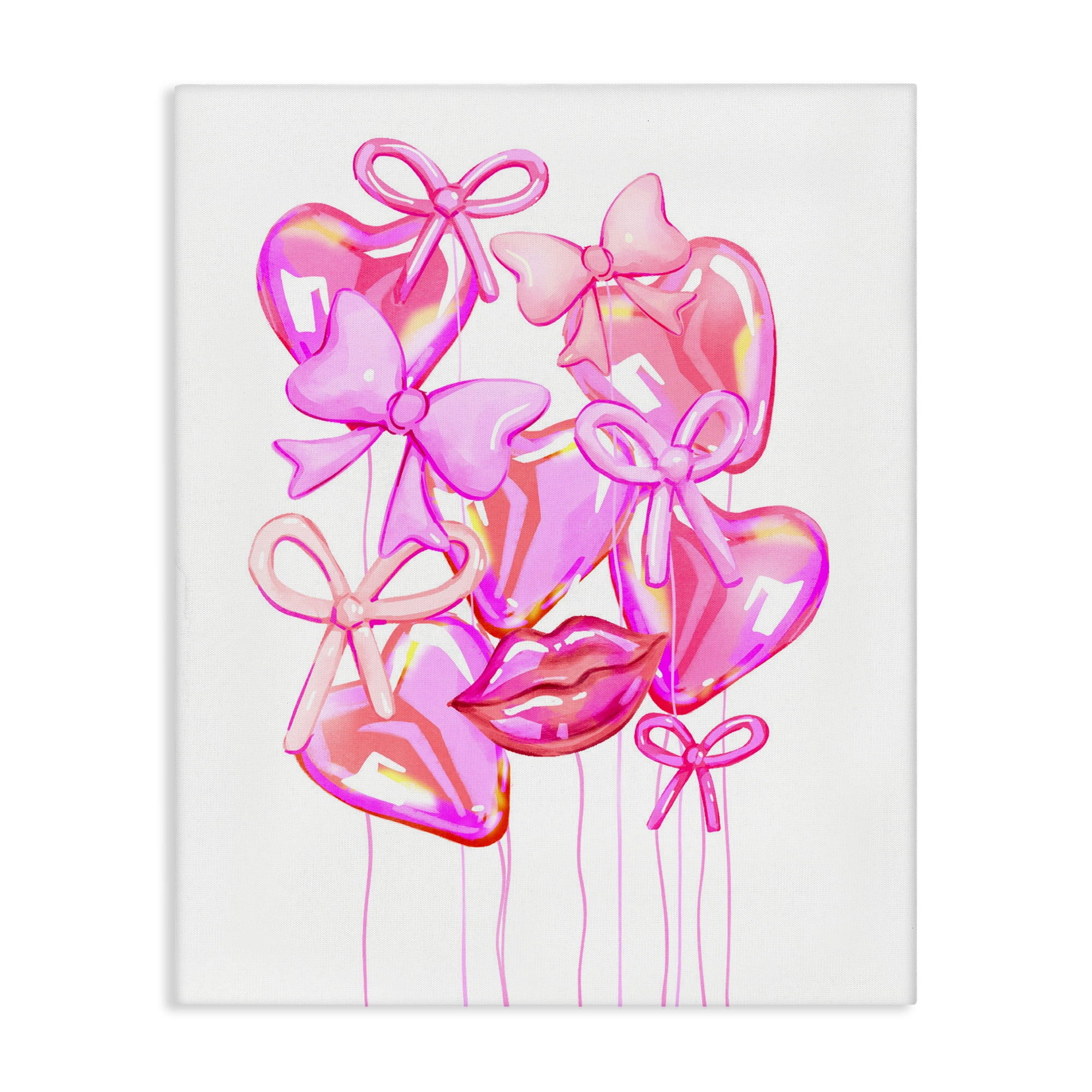 Pink Heart and Bow Balloons Canvas Wall Art, design by Ziwei Li