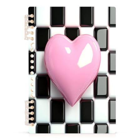 Pink Heart on Checkered Notebooks 1-subject Journal 60 Sheets A5 College Ruled Paper Detachable Ring 8.3"x5.7"