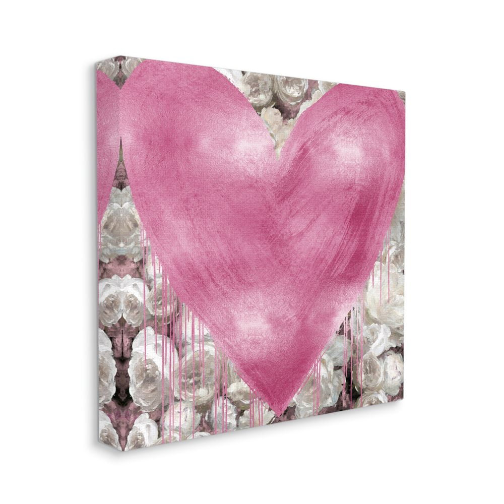 Pink Heart over Roses Botanical Canvas Wall Art, 17x17