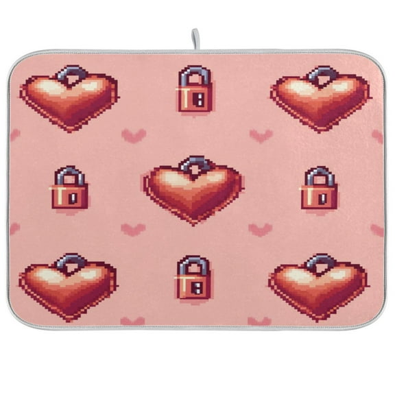 Pink Heart-shaped Lock Dish Drying Mat Kitchen Mats Microfiber Counter Absorbent Dish Pad Drainer Rack