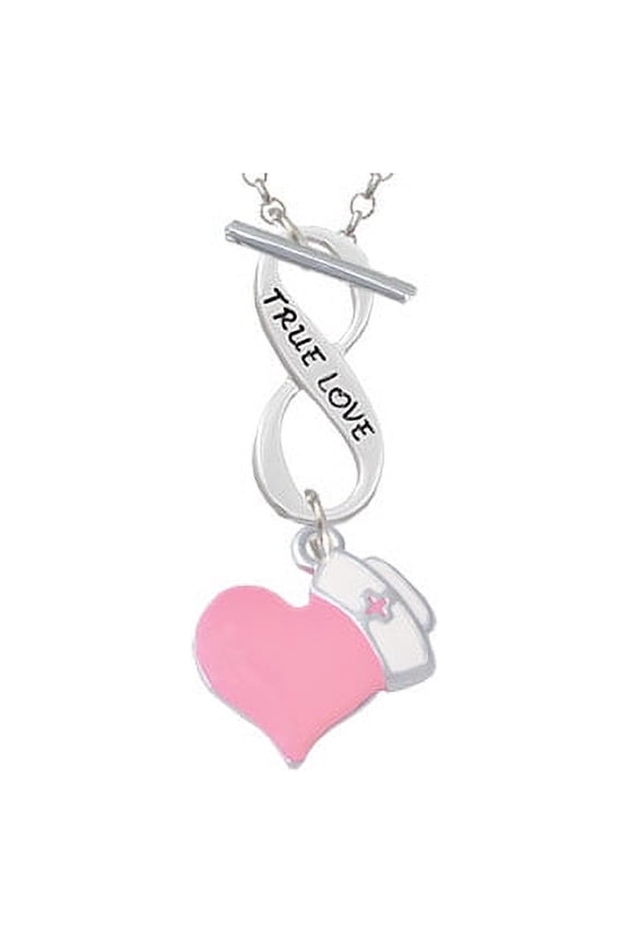 Pink Heart with Nurse Hat True Love Infinity Toggle Chain Necklace