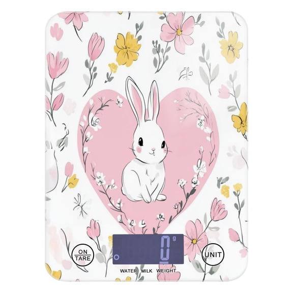 Pink Heart with White Rabbits Food Scale Digital Kitchen Scale Waterproof Grams Ounces lbs for For Baking and Cooking