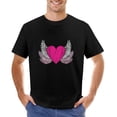 thumbnail image 1 of Pink Heart with Wings Men’s T-Shirt 100% Cotton Casual Short Sleeve Tops Gift Tee Black 2XL, 1 of 5