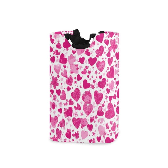Pink Hearts All over The Screen Laundry Basket with Handles 50L Collapsible Laundry Hamper for Bathroom Bedroom Laundry Room