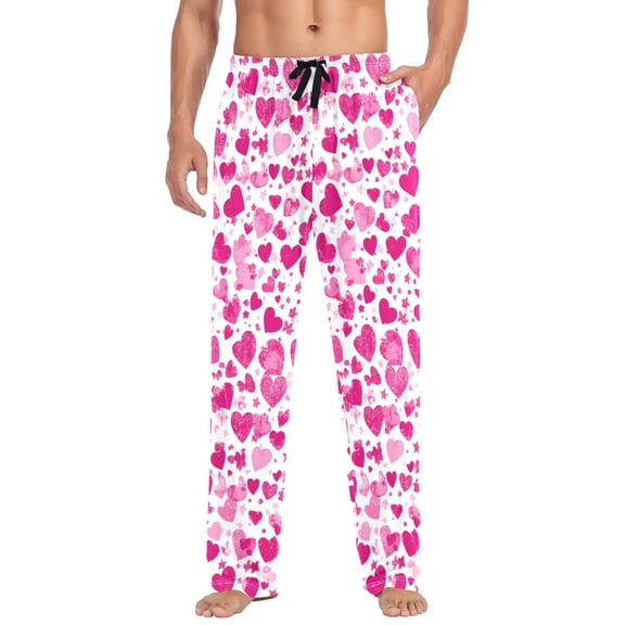 Pink Hearts All over The Screen Mens Cotton Pajama Pant Sleep and Lounge Bottons with Pockets
