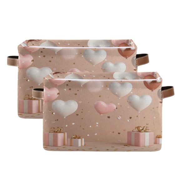 Pink Hearts Balloons Foldable Storage Basket,Canvas Fabric Foldable Storage Bins with Handles Open Home Storage Bins Boxes for Toy Book Shelf Closet Baskets