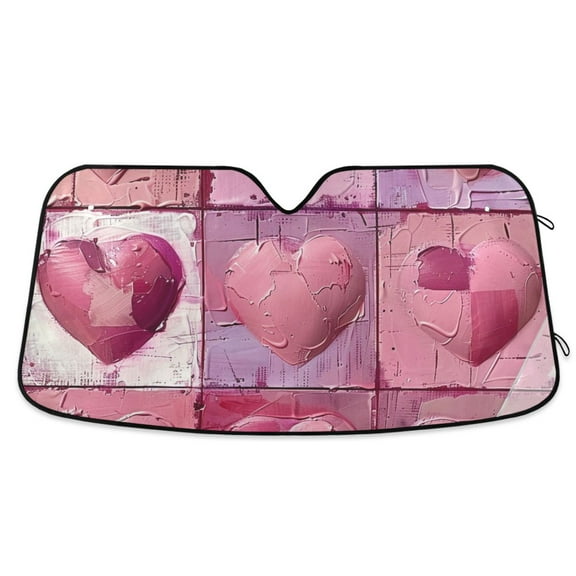 Pink Hearts Car Windshield Sun Shade Reflector Sunshade Foldable for Front Keeps Vehicle Cool