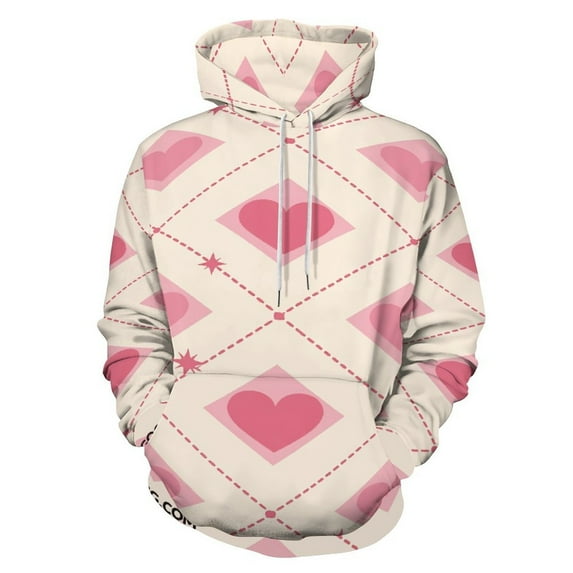 Pink Hearts Dotted Grid Pattern Men's Women Vintage 3D Hooded Sweatshirt - All-Season Loose Fit Streetwear