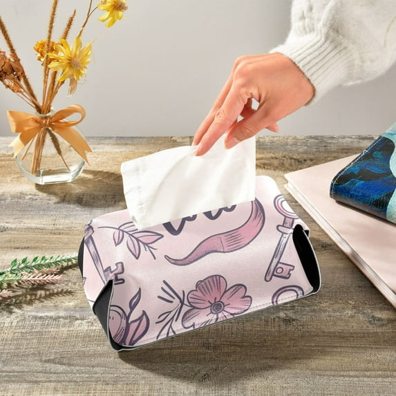 Pink Hearts Flowers Keys Napkin Dispenser Leather Paper Napkins Holders Elegant Modern Fancy for Kitchen Dining Room Table Decor